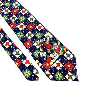 Mickey Unlimited Polyester Tie Wide‎ Blue Christmas Goofy Donald Duck